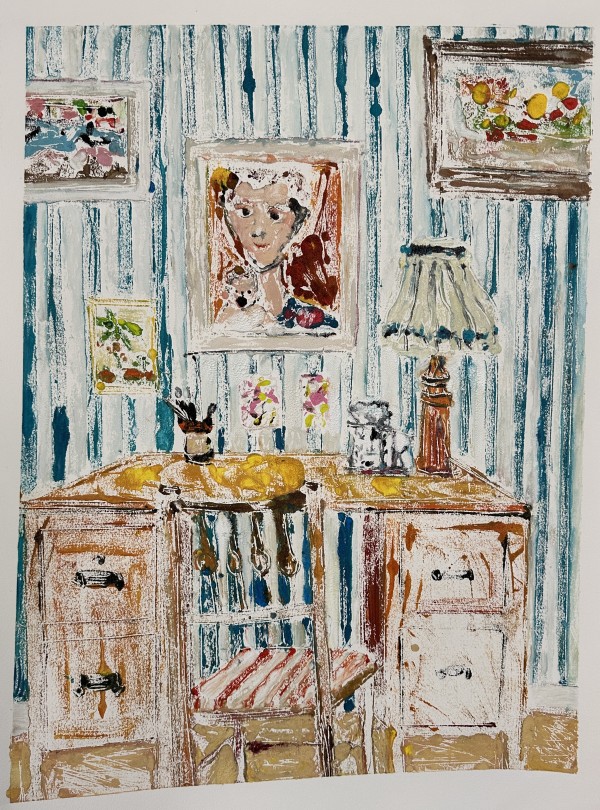 Interiors series - desk with paintings by Ana Guzman