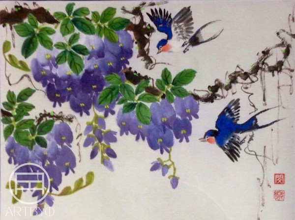 Purple Wisterias and Swallows by ioni mendoza