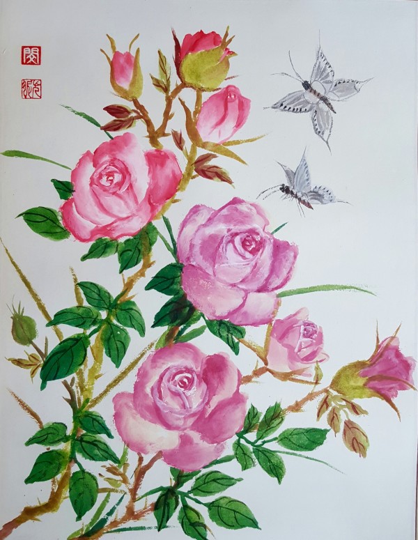 Roses and Silver Butterflies by ioni mendoza