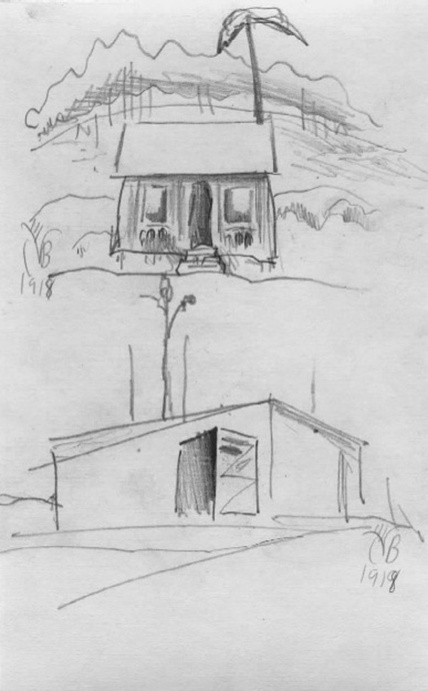 Study of Camp Buildings (Camp Jackson, SC) by Charles Ephraim Burchfield