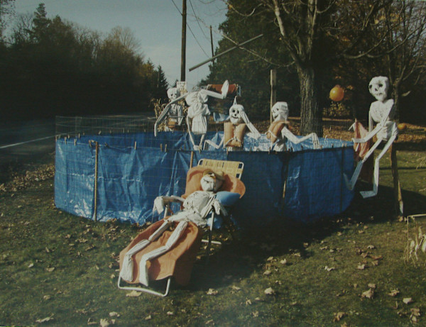 Halloween Display:skeletons in pool,WSeneca Trnpk by Marion Faller