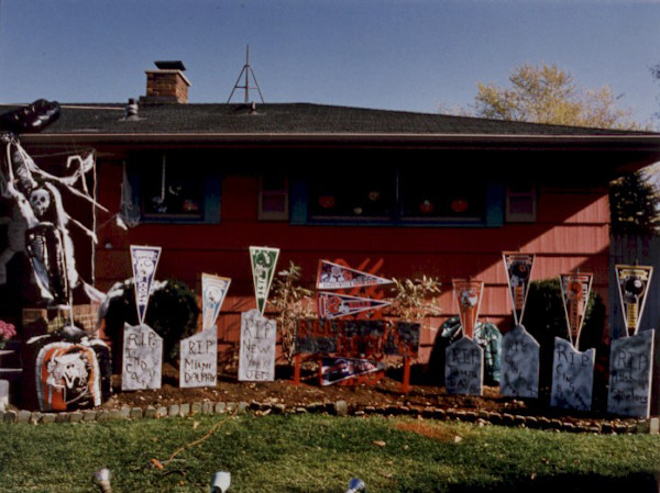 Halloween Display:tombstone display-Bill's opposing teams by Marion Faller