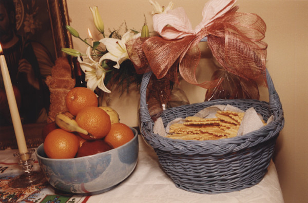 StJoseph's day table:Pat Pino table,detail,basket by Marion Faller