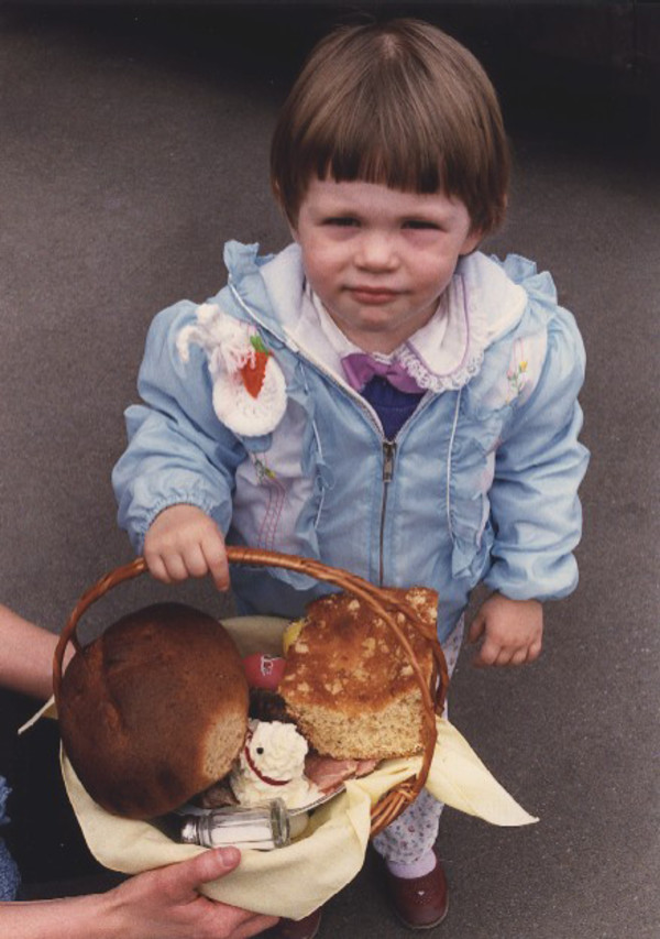 Swienconka:basket and small child in blue by Marion Faller
