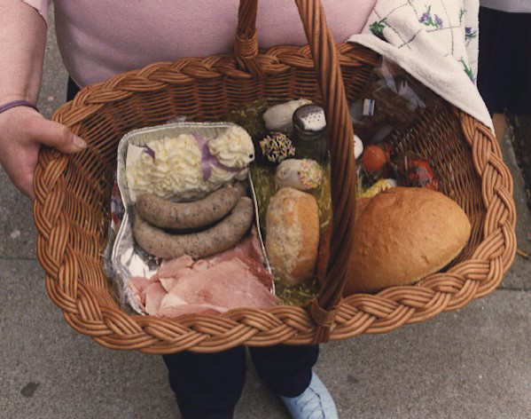 Swienconka:woman holding basket w/fern by Marion Faller