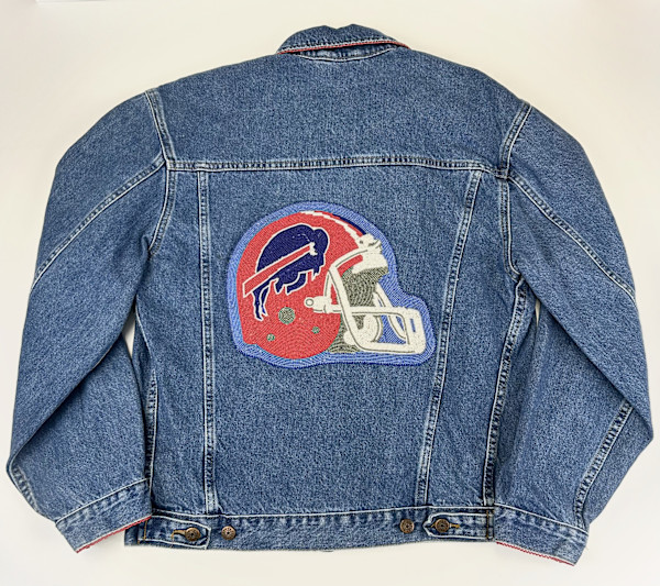 Denim Jacket with Beaded Buffalo Bills Logo by Cheryl Greene