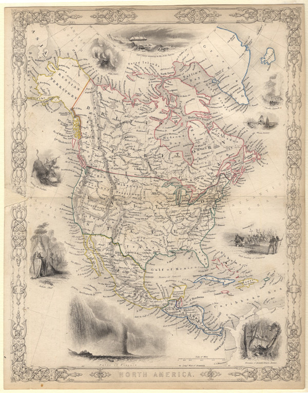 Falls of Niagara, inset vignette on Map of North America by William Henry Bartlett