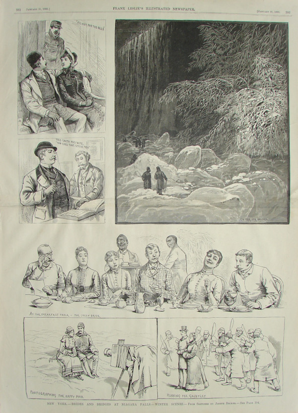 New York-Brides and Bridges at Niagara Falls-Winter Scenes-From sketches by Joseph Becker by Joseph Becker