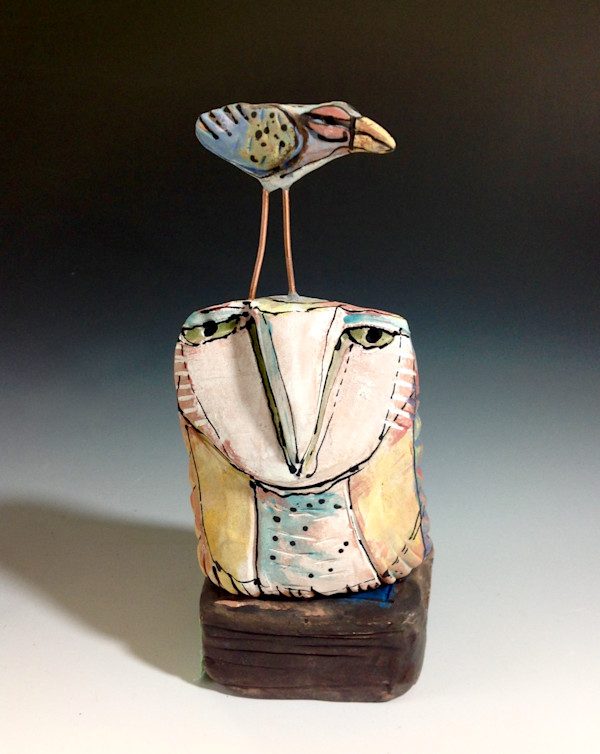 "Owl Person and the Dancing Beauty Bird at the Sparkling River" /SOLD by Blue Fire MacMahon