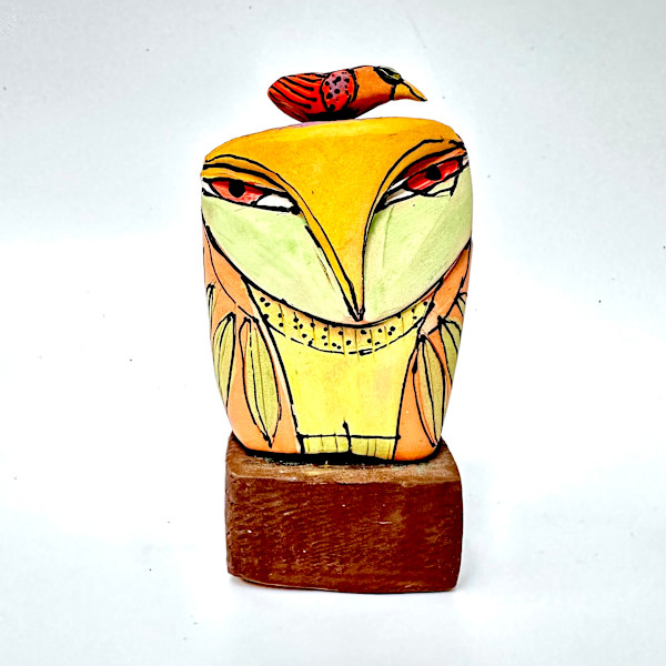 "Owl Person and the Nesting Red Bird Dreaming Love" by Blue Fire MacMahon