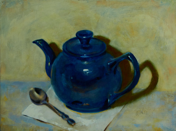 Blue Teapot with Spoon by Mike McSorley