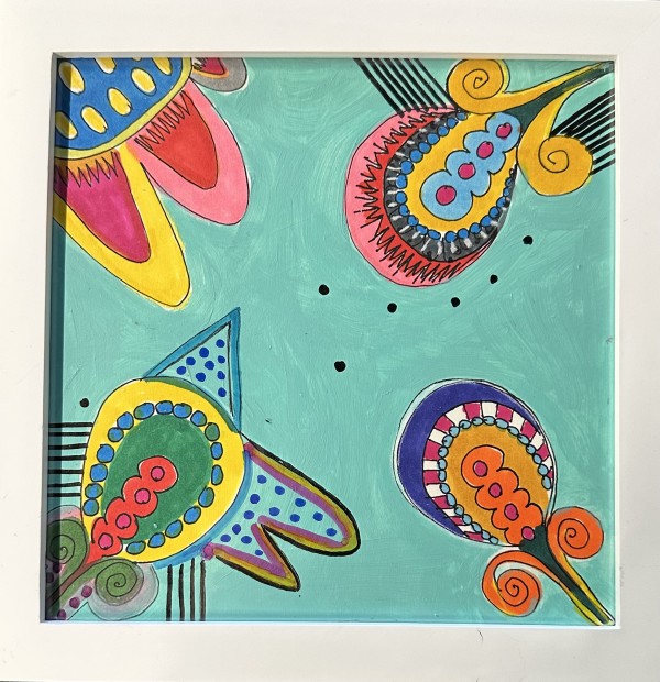 6 DOODLE PAINTINGS FRAMED by Bonnie Levinson, Image 1.