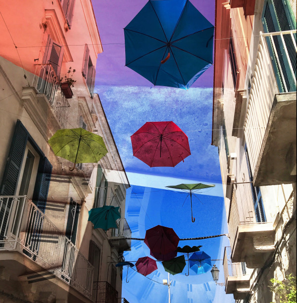 Hallucinations: Trani Puglia with Umbrellas Red and Blue