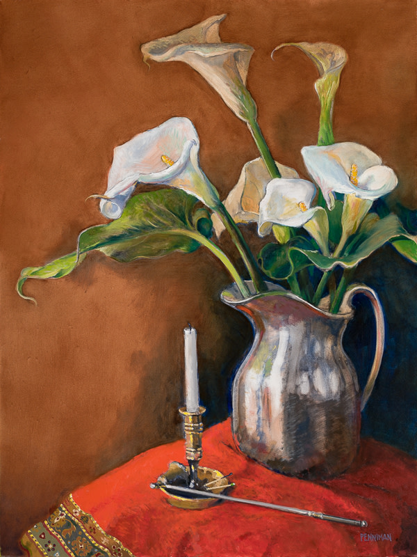 Calla Lilies on Red by Ed Penniman