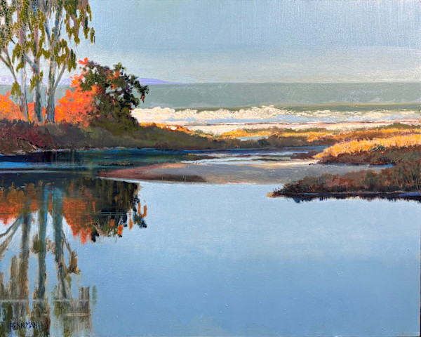 Cat tails and Shore break, View of Monterey Penninsila from Schwan Lake by Ed Penniman, Image 1.