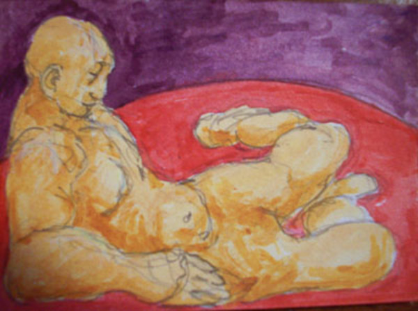Reclining Figure in Purple Red and Ochre by N. Solomon Whitaker H.
