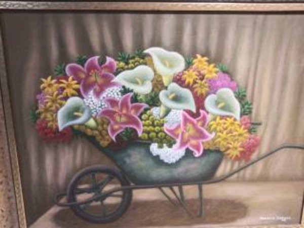 FLOWERS IN  WHEELBAROW by AMERLIN DELINOIS, Image 1.