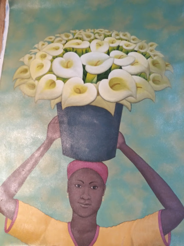 LADY CARRYING FLOWERS  (UNFRAMED) by AMERLIN DELINOIS, Image 1.