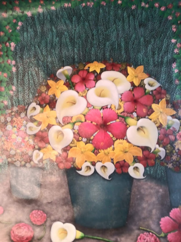 FLOWERS IN BLUE  VASE (UNFRAMED) by AMERLIN DELINOIS, Image 1.