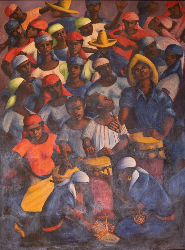 PLAYING BONGOS FOR THE CROWD by XAVIER AMIAMA