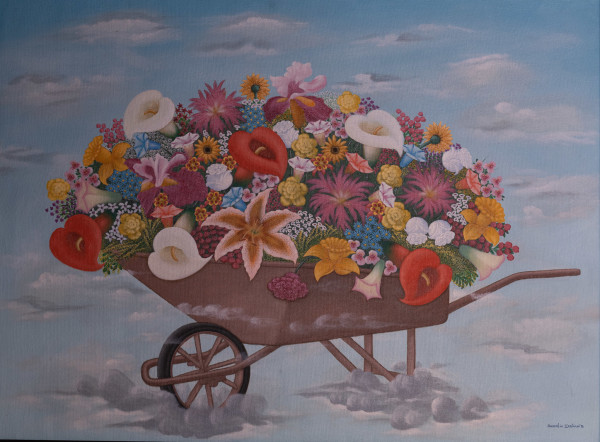 COLORFUL FLOWERS IN  WHEELBAROW by AMERLIN DELINOIS, Image 1.
