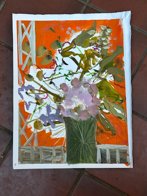 Flowers against Orange by Lesley Birch