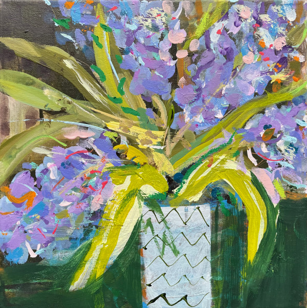 Hyacinths in a Zigzag Vase by Lesley Birch