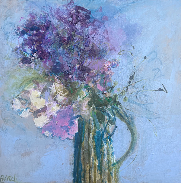 Hydrangeas, Striped Pot by Lesley Birch