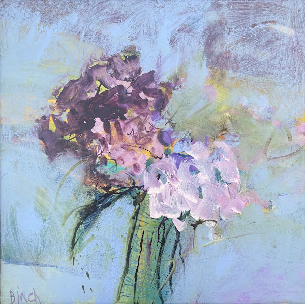 Hydrangeas, Striped Vase by Lesley Birch
