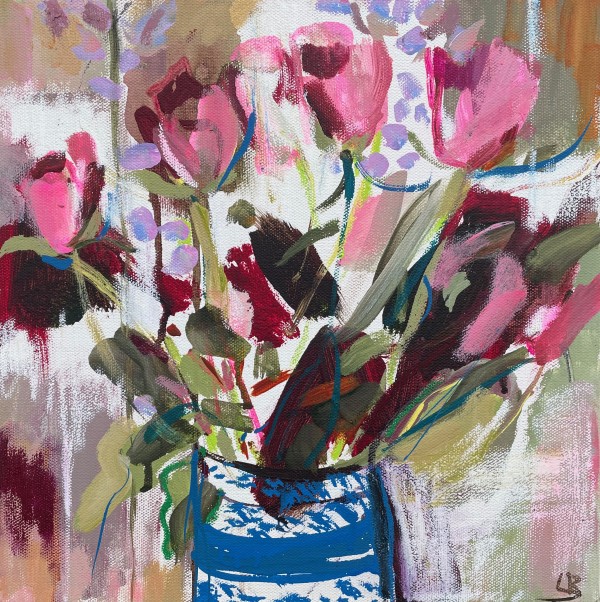 Roses in a Blue Pot by Lesley Birch