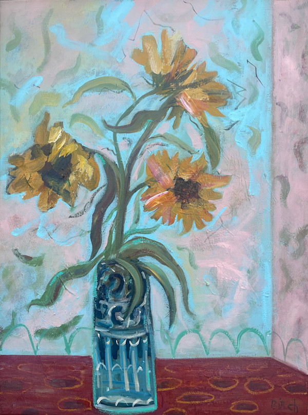 Sunflowers in Mum’s Pot by Lesley Birch