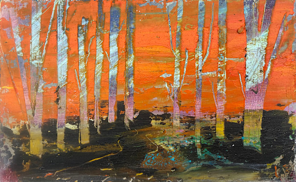 Woodland with Orange Sky by Lesley Birch, Image 4.