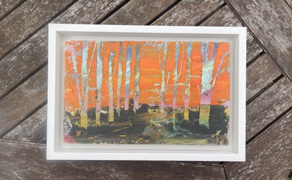 Woodland with Orange Sky by Lesley Birch