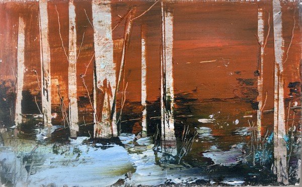 Trees, Water and Red Sky by Lesley Birch, Image 1.