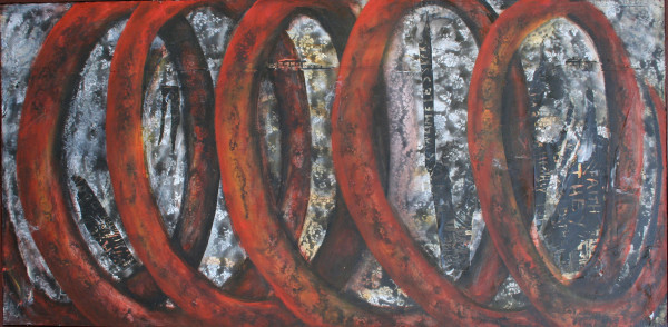 SPRING COIL, Painting - Tension Series by Beatriz Mejia-Krumbein