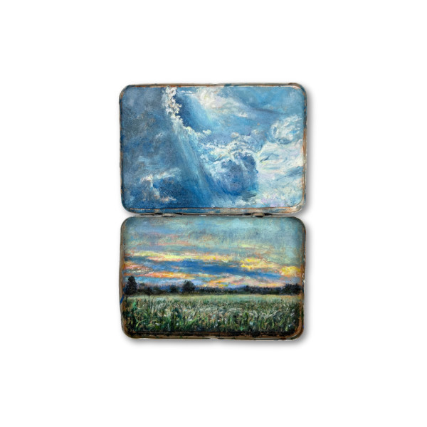 Light Break and Evening Field - Diptych - Double Anesthesin Medicine Tin by Shelley Vanderbyl