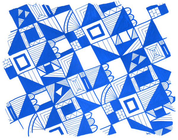 "Pattern Study 3: Blue" Drawing 14x11 by Debbie Clapper