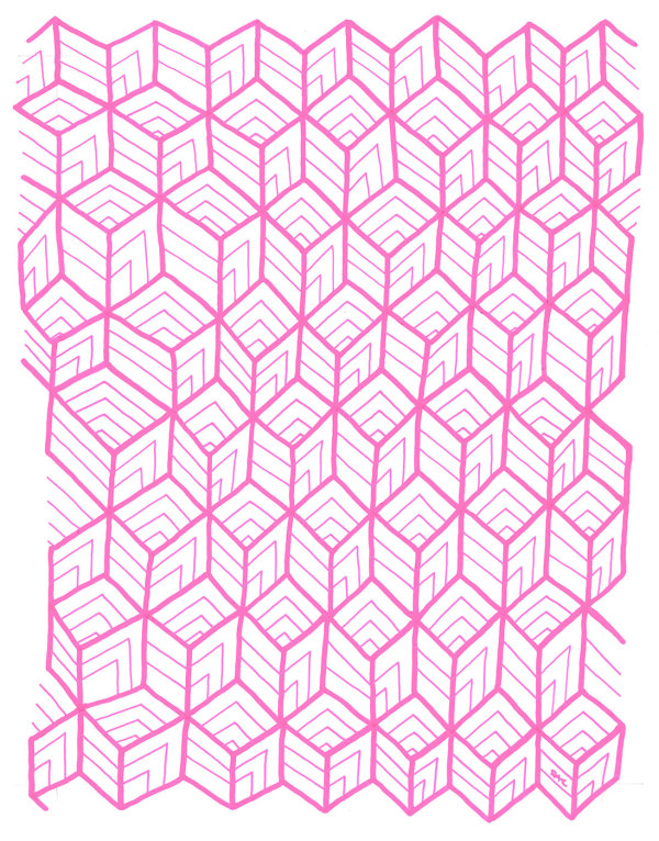 Pattern Study 13: Pink – Unframed Original Drawing by Debbie Clapper