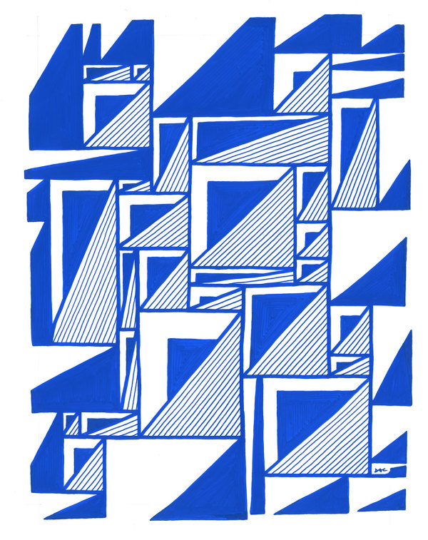 Pattern Study 17: Blue – Unframed Original Drawing by Debbie Clapper
