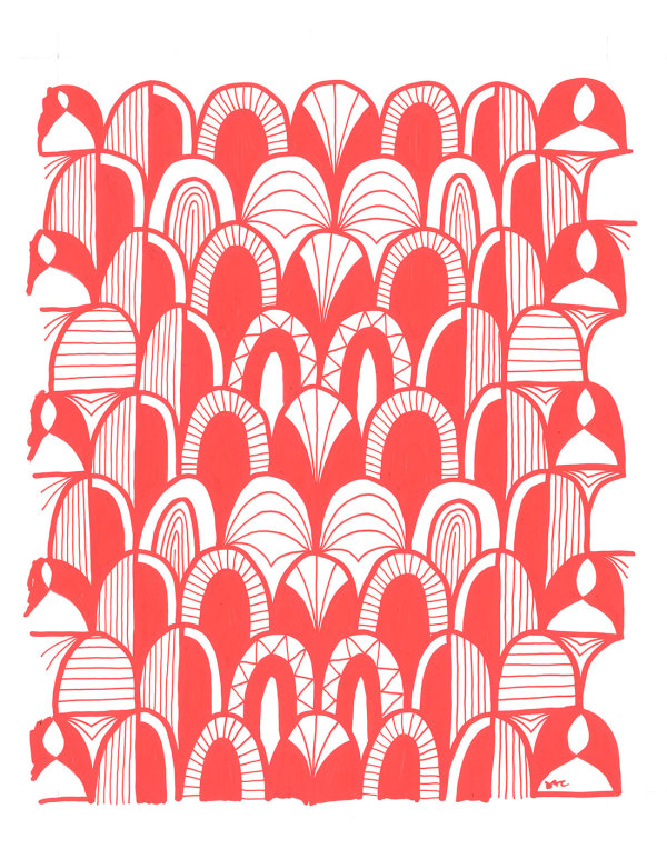Pattern Study 24: Red – Unframed Original Drawing by Debbie Clapper