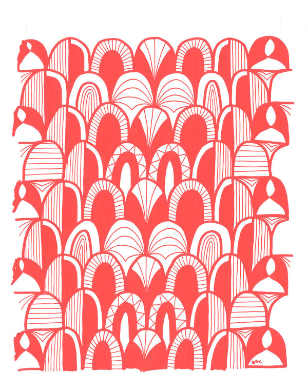 "Pattern Study 24: Red" Drawing 11x14 by Debbie Clapper