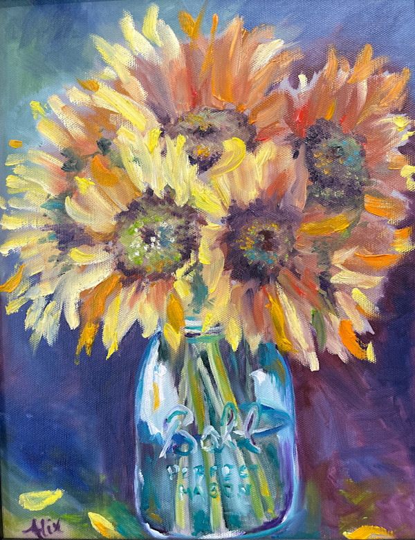 Sunflowers in a Mason Jar by Alexandra Kassing