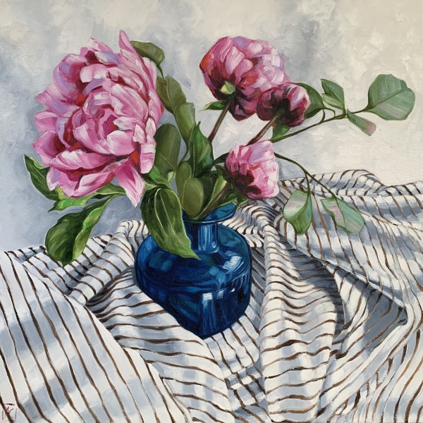 Peonies with gum leaf and Stripe by Alicia Cornwell