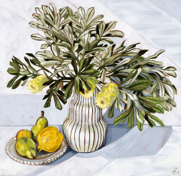 Coastal banksia and fruit plate by Alicia Cornwell