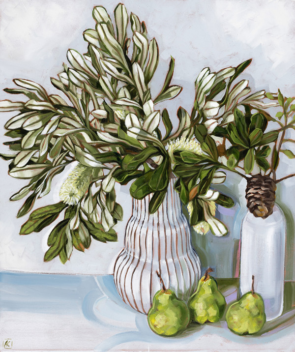 Two vases and Banksia by Alicia Cornwell