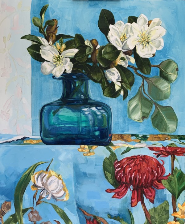 Magnolias on Vintage Souvenir by Alicia Cornwell