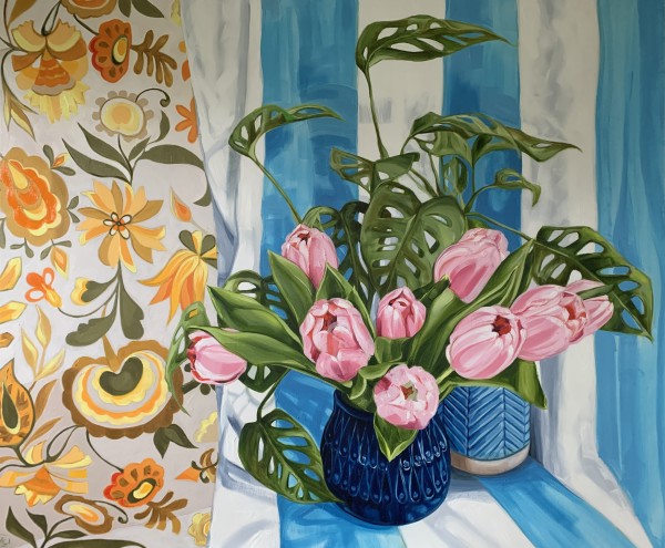 Tulips and Retro Stripes by Alicia Cornwell