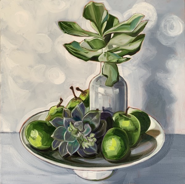 Succulent and bowl with fruit by Alicia Cornwell