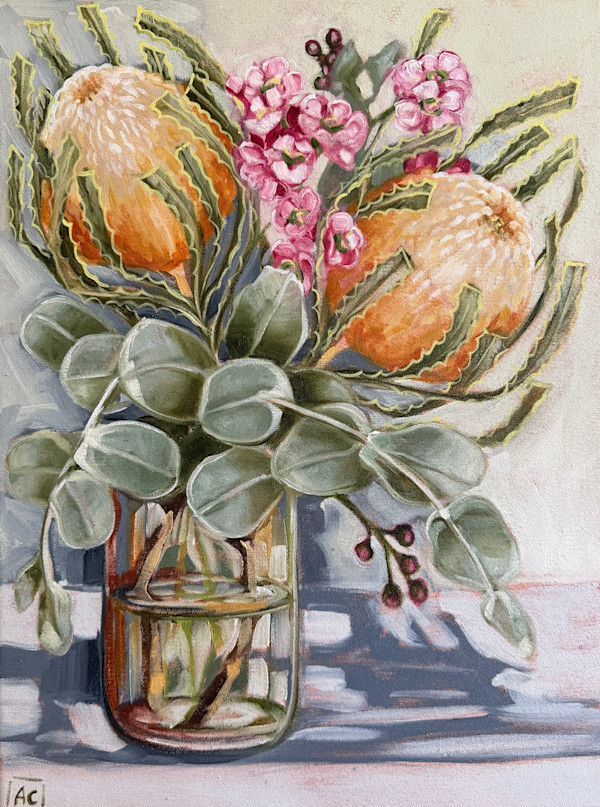 Banksia and wax flower 1 by Alicia Cornwell