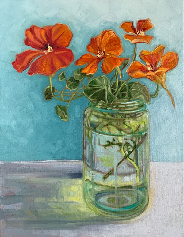 Nasturtiums and reflections by Alicia Cornwell